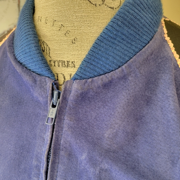 Vintage Royal Blue Suede Black Leather Patchwork Bomber Jacket Fox Run K… - Picture 13 of 16